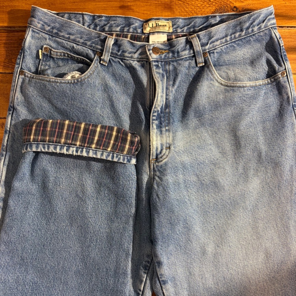 Vintage LL Bean Flannel Lined Jeans Men 38x32 (37x32) Blue Denim Classic Fit y2k